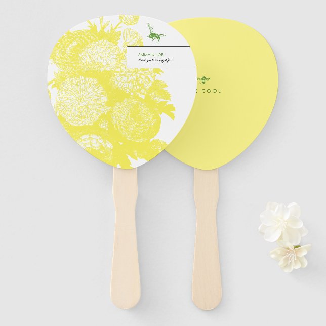 Garden Bee Toile Cheerful Yellow Party Fan (Front and Back)