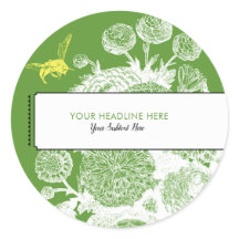 Garden Bee Toile Green Wedding Favor Label
