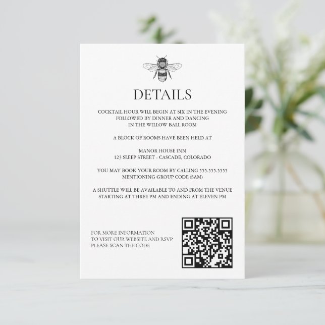 Garden Bee Wedding Enclosure Card (Standing Front)