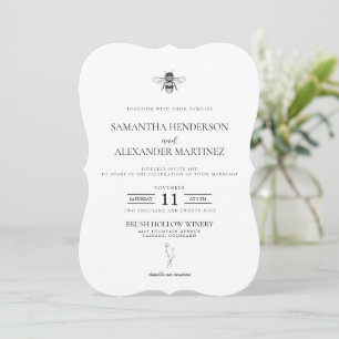 Garden Bee with QR Code Wedding Invitation