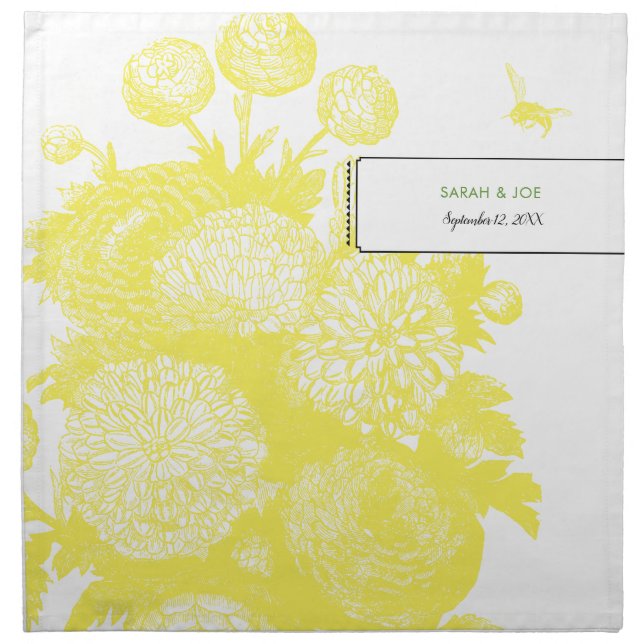 Garden Bee Yellow Toile Souvenir Napkins (Front)