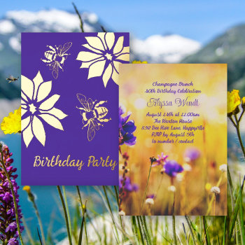 Garden Bees Birthday Party Foil Invitations by BlueHyd at Zazzle