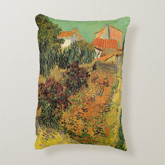 Garden Behind a House by Vincent van Gogh Accent Pillow (Back(Vertical))