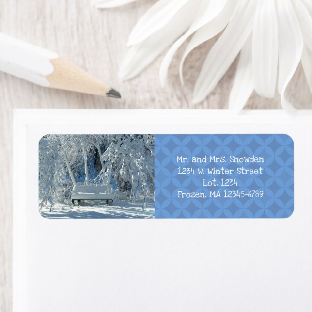 Garden Bench In The Snow / Blue Pattern / Winter / Label (Insitu)