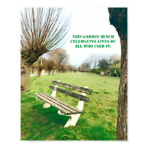 Garden Bench Quote Blue Autumn Sky Green Grass Art