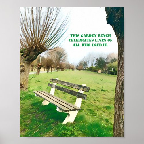 Garden Bench Quote Blue Autumn Sky Green Grass Art Poster