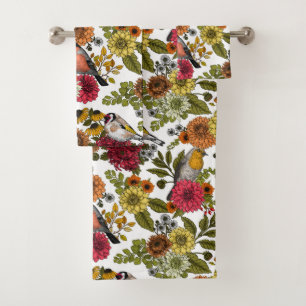 Garden birds and flowers 1 bath towel set