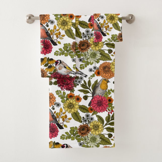 Garden birds and flowers 1 bath towel set (Insitu)
