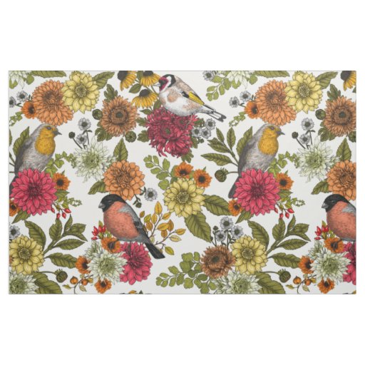 Garden birds and flowers 1 fabric