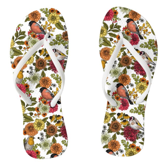 Garden birds and flowers 1 flip flops (Footbed)