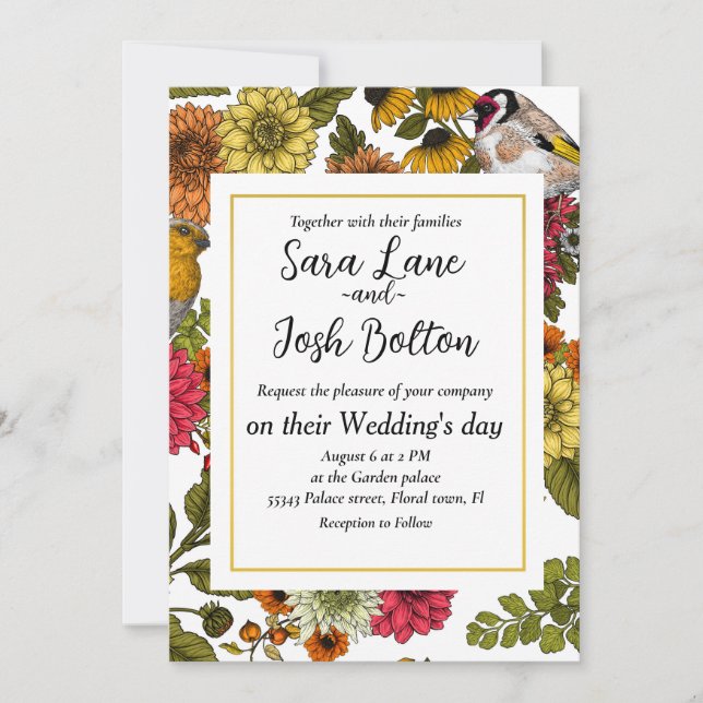 Garden birds and flowers 1 invitation (Front)