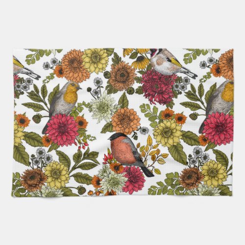 Garden birds and flowers 1 kitchen towel