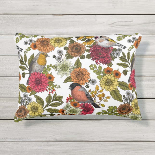 Garden birds and flowers 1 outdoor pillow (Front)