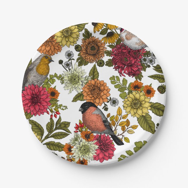 Garden birds and flowers 1 paper plates (Front)