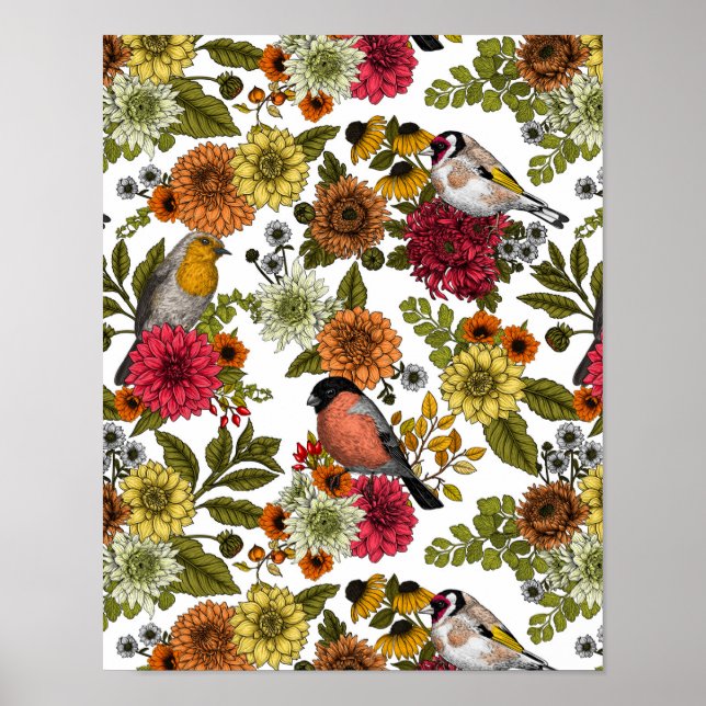 Garden birds and flowers 1 poster (Front)