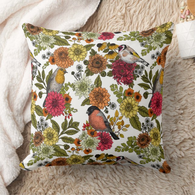 Garden birds and flowers 1 throw pillow (Blanket)