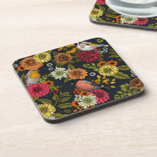 Garden birds and flowers 2 beverage coaster