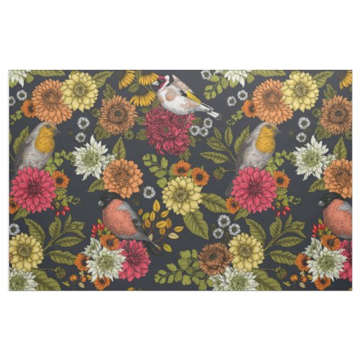 Garden birds and flowers 2 fabric