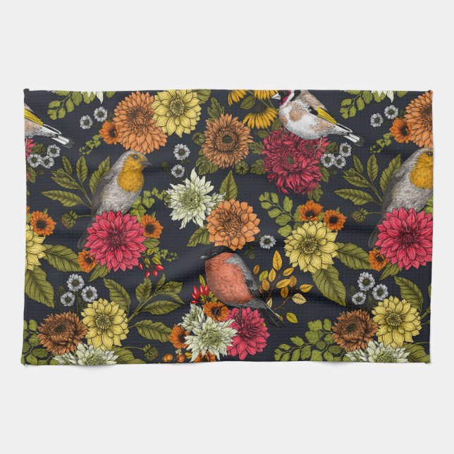 Garden birds and flowers 2 kitchen towel (Horizontal)