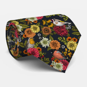 Garden birds and flowers 2 neck tie