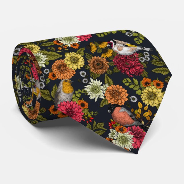 Garden birds and flowers 2 neck tie (Rolled)