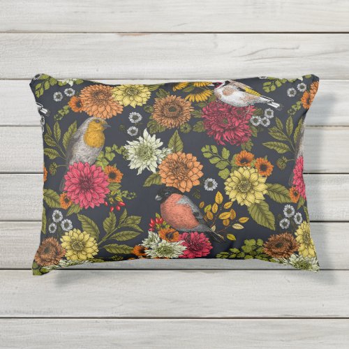 Garden birds and flowers 2 outdoor pillow