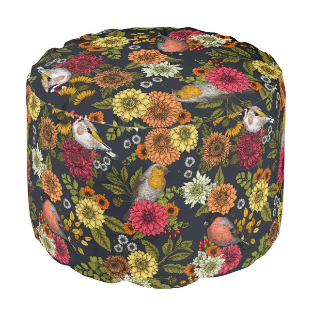 Garden birds and flowers 2 pouf (Angled Front)