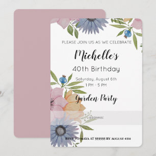 Garden Birthday Party Watercolor Flowers Invitation