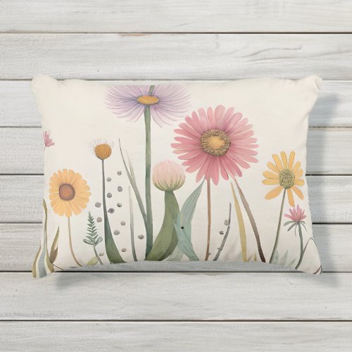 Garden Bliss Multicolored Watercolor Wildflowers  Outdoor Pillow