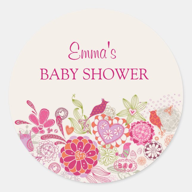Garden Bloom Bird | Baby Shower Sticker (Front)