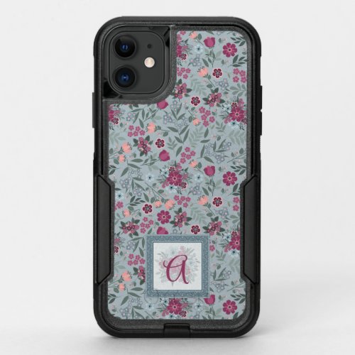 Garden bloom in ruby red slate blue  coral print OtterBox commuter iPhone 11 case