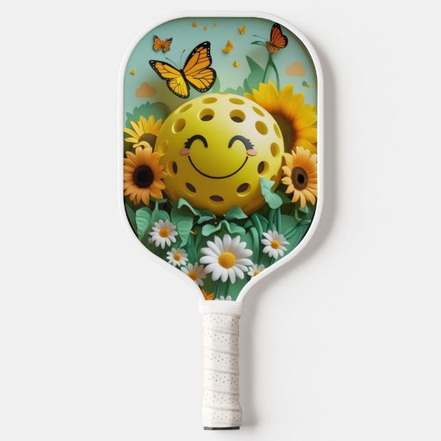 Garden Bloom Pickleball – Cute Sunflower & Butterf Carbon Fiber Pickleball Paddle (Front)