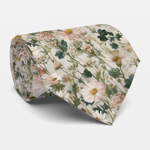 Garden Bloom Wildflowers in Soft Pastels Wedding Neck Tie