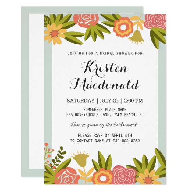 Garden Blooming Flowers Modern Bridal Shower Invitation