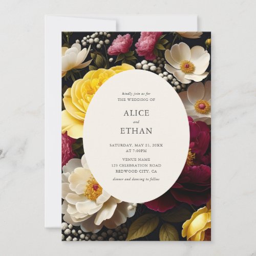 Garden Blooms Dark Botanical Sophisticated Wedding Invitation