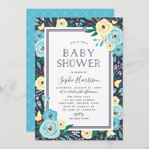 Garden Blooms Floral Blue Baby Shower Invitation