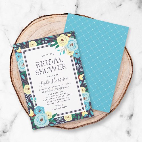 Garden Blooms Floral Blue Bridal Shower Invitation