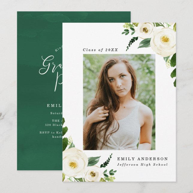 Garden Blooms | Photo Graduation Party Invitations (Front/Back)