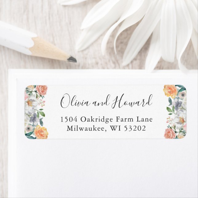Garden Blossom Roses Peonies Floral Return Address Label (Insitu)