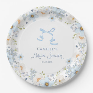 Garden Blue Floral Bridal Shower Paper Plates