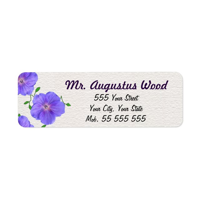 Garden Blue Flower Purple Name on White Structure Label (Front)