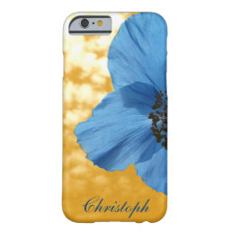 Garden Blue Poppy Flower Golden Sky with Monogram Barely There iPhone 6 Case