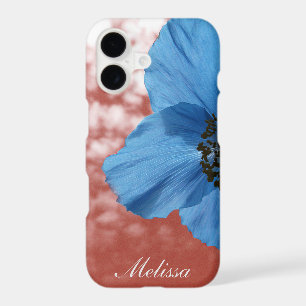 Garden Blue Poppy Flower Red Sky with Monogram iPhone 17 Case