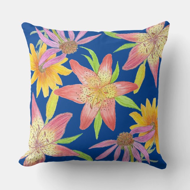Garden Blue Throw Pillow (Front)