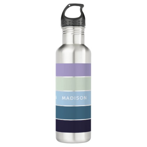 Garden Blues Color Block Personalized Name Stainless Steel Water Bottle