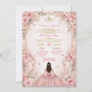 Garden Blush Pink Floral Quinceañera Invitation