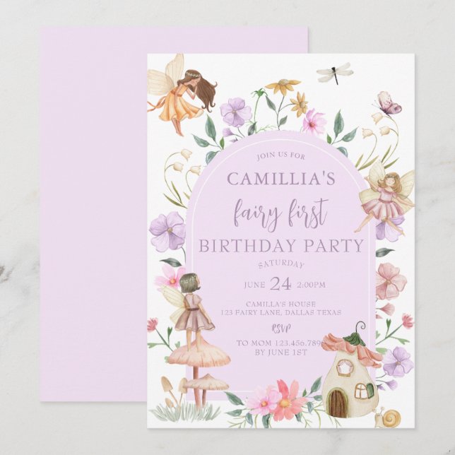 Garden Boho Arch  Enchanted Fairy First Birthday Invitation (Front/Back)