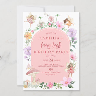 Garden Boho Arch Enchanted Fairy First Birthday Invitation