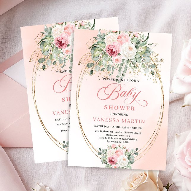 Garden Boho Blush Roses Girl Baby Shower Invites (Garden Boho Blush Roses Girl Baby Shower Invitation)