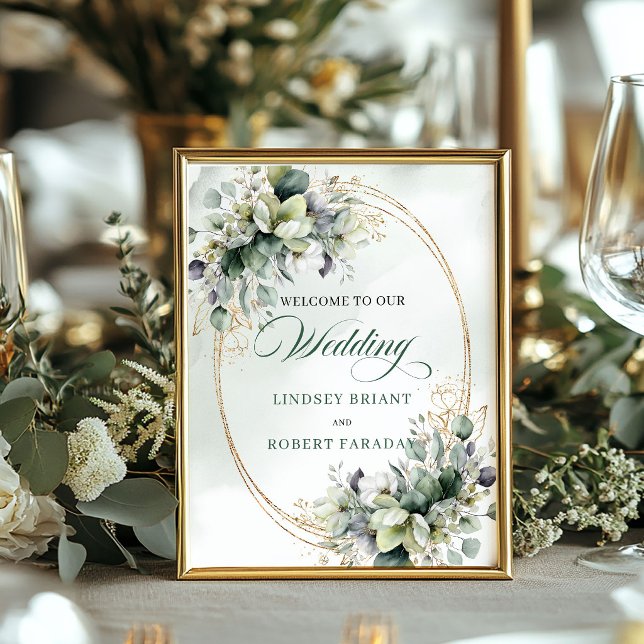 Garden Boho Greenery Gold Wedding Welcome Sign (Garden Boho Greenery Gold Wedding Welcome Sign)